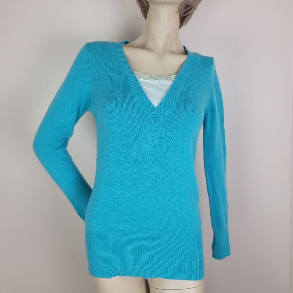 Vintage Y2K Blue Sweater With Built In Lace Cami Size Large